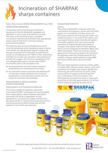 Incineration of SHARPAK sharps containers - Code Blue poster