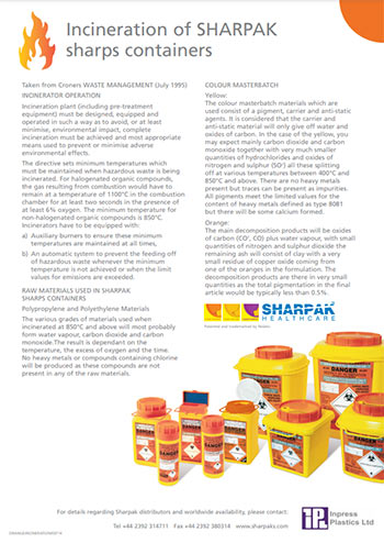 Incineration of SHARPAK sharps containers - Code Orange poster