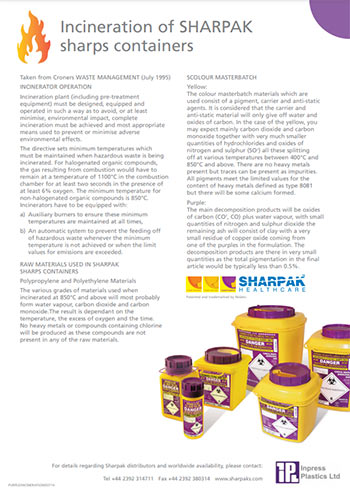 Incineration of SHARPAK sharps containers - Code Purple poster