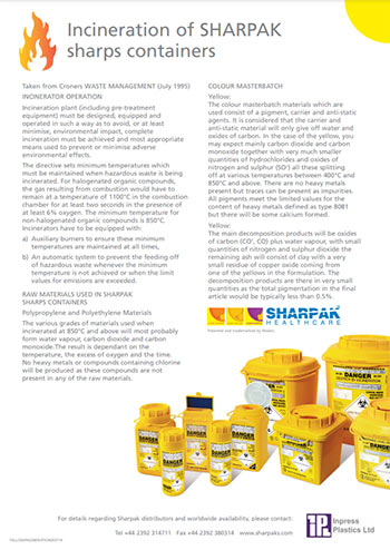 Incineration of SHARPAK sharps containers - Code Yellowe poster